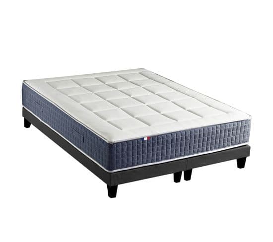 Ensemble Matelas Ressort 7 Zones + Mémoire De Forme + Sommier King Style 2x90 X 200 Cm Noir