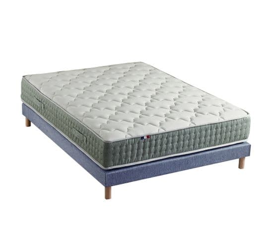 Ensemble + Matelas Ressort 7 Zones Face Hiver/eté Différente Hygge 160 X 200 Cm Bleu Denim