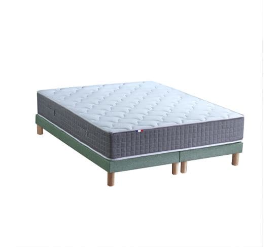 Ensemble Matelas Ressort 7 Zones H.30cm + Sommier Max 2x80 X 200 Cm Vert Celadon