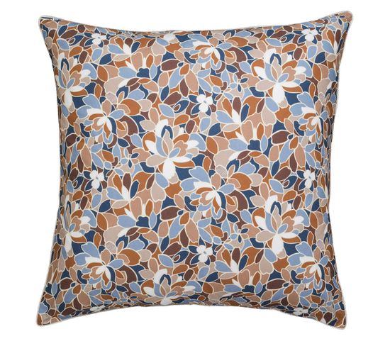 Taie D'oreiller En Percale De Coton Orange Et Bleu 65x65