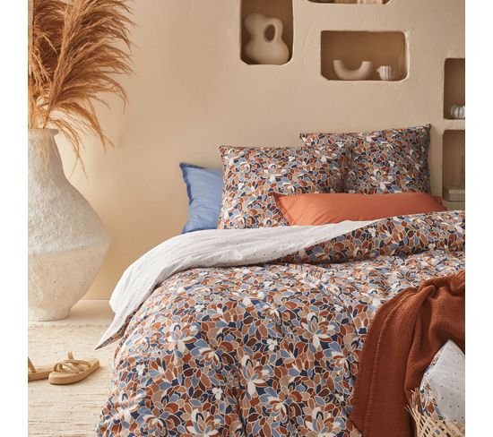 Parure De Lit Imprimée En Percale De Coton Orange 140x200