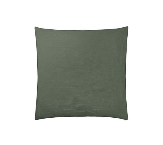 Taie D'oreiller Unie En Gaze De Coton Vert 65x65