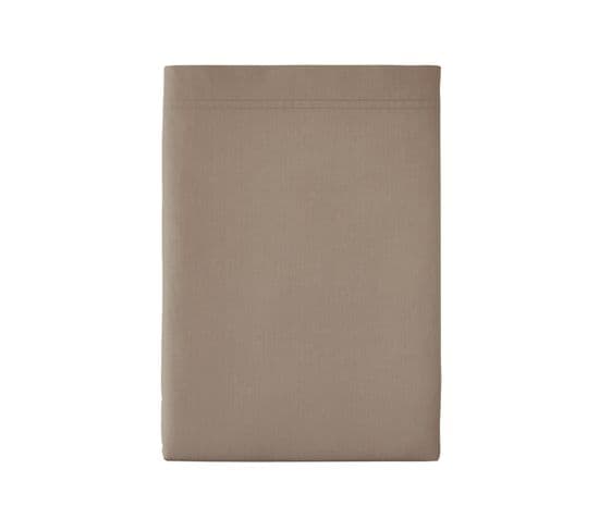 Drap Plat En Percale De Coton Taupe 240x300