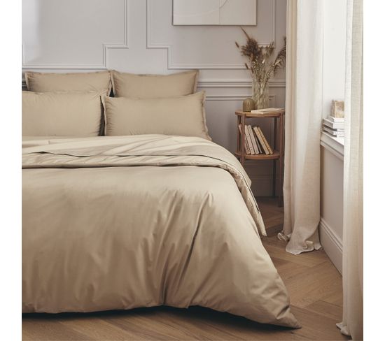 Parure De Lit En Percale De Coton Beige Lin 240x220