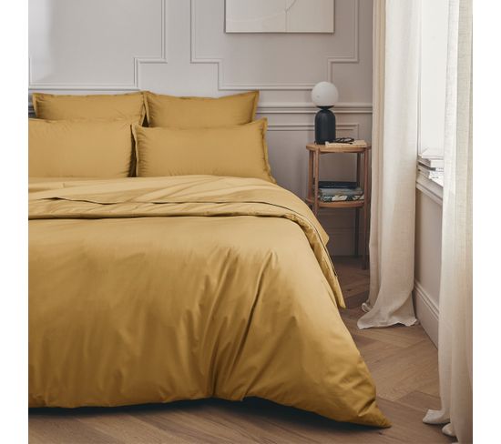 Parure De Lit En Percale De Coton Jaune 140x200