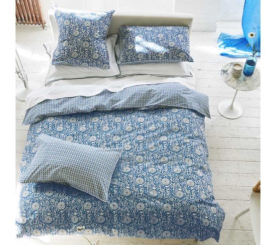 Housse De Couette Imprimée En Percale De Coton Bleu 200x200