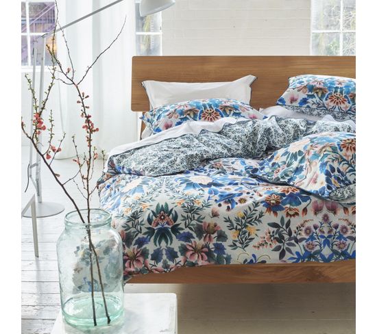 Housse De Couette Imprimée En Percale De Coton Bleu 140x200