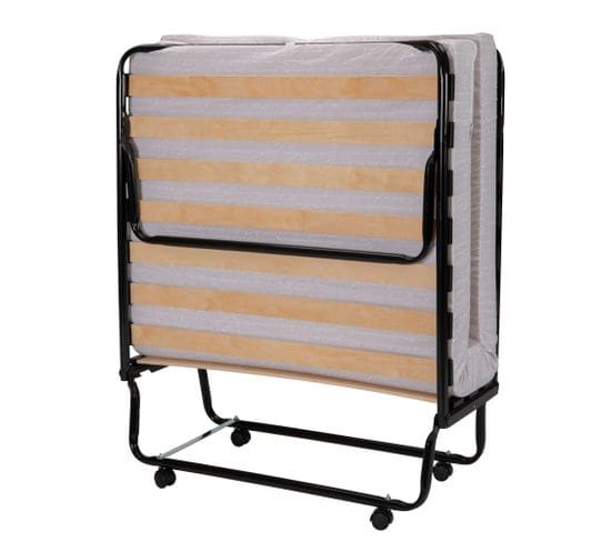 Lit Pliant M10 - 90x190 - Tissu Déco - 17 Lattes Bois - Gain De Place