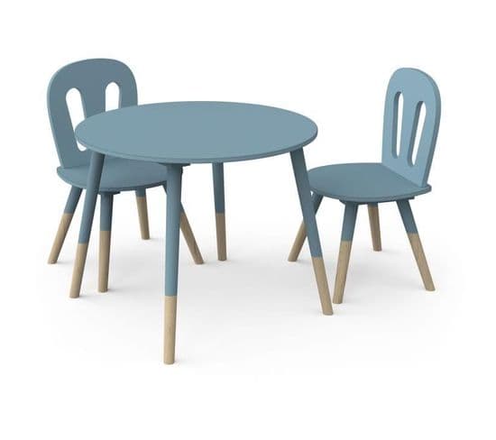 Set 1 Table + 2 Chaises Firmiana - Style Scandinave - Coloris : Bleu Orage Et Bois Naturel