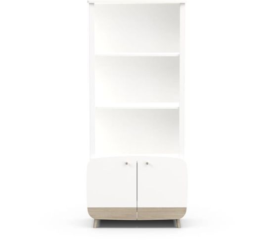 Bibliothèque 2t / 2p - Firmiana - Style Scandinave - Blanc Mat / Chêne Kronberg - 77.4x36.6x177 Cm