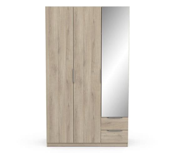 Armoire 3 Portes, 2 Tiroirs Et 1 Miroir - L119,4 Cm