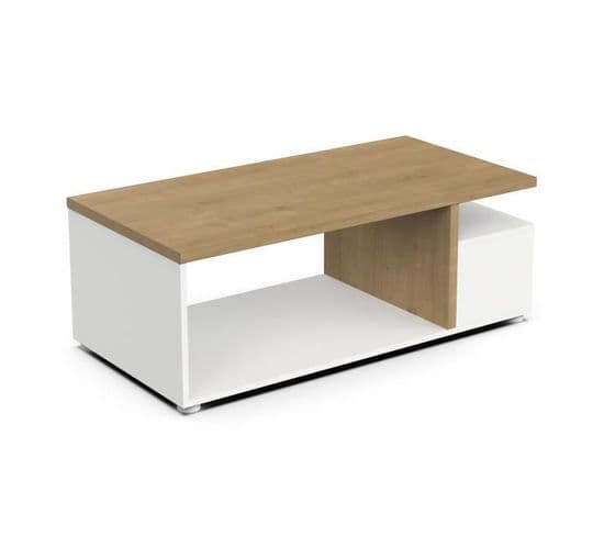 Table Basse Rectangulaire Access - 3 Niches - Décor Chêne Hamilton Et Blanc - L91,8 X P50 X H36 Cm