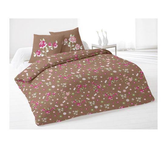 Housse De Couette Et 2 Taies D'oreiller Léa Taupe - 220 X 240 - 100% Coton