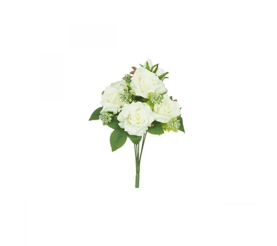 Bouquet Artificiel De Roses 32cm Blanc Lot De 2