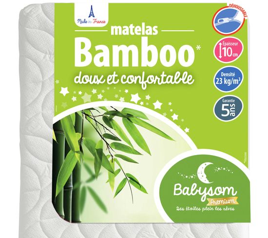 Matelas Bébé Bamboo - 60x120cm - Epaisseur 10cm - Déhoussable - Sans Traitement Chimique