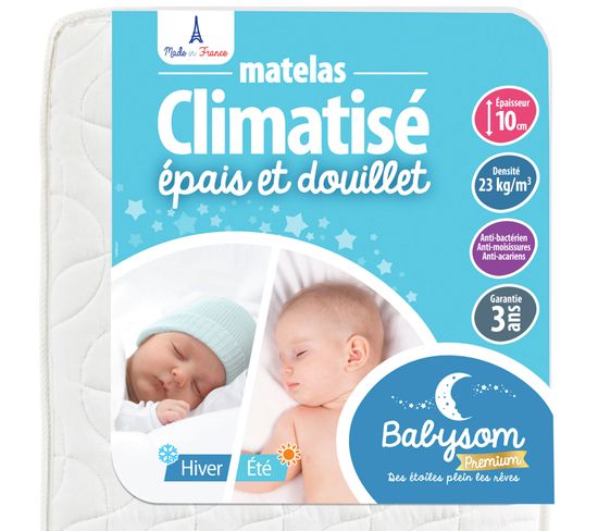 Matelas Bébé Climatisé Eté/hiver - 60x120cm - Epaisseur 10cm - Anti Acarien - Fabrication Française