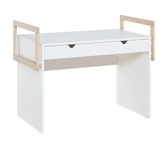 Bureau 2 Tiroirs Avec Cube De Rangement à Suspendre - Blanc Et Bois