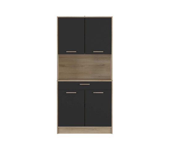 Buffet Haut 4 Portes 1 Tiroir Décor Bois Et Gris - L83 X H176 Cm