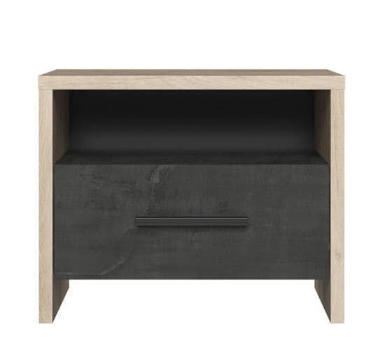 Chevet 1 Tiroir Et 1 Niche L49.6 Cm  - Décor Chêne Et Noir