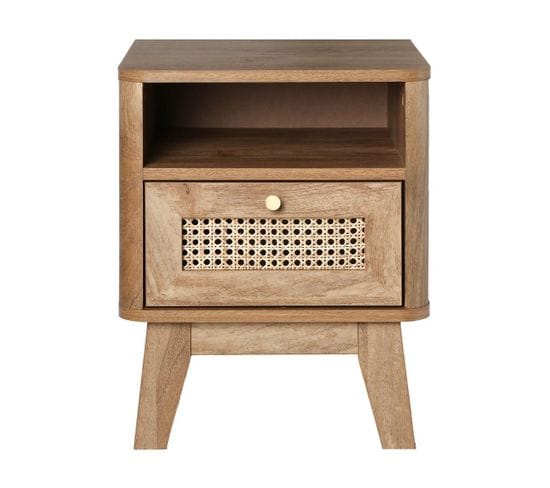 Chevet 1 Tiroir Et 1 Niche Avec Cannage Rotin - L39 Cm