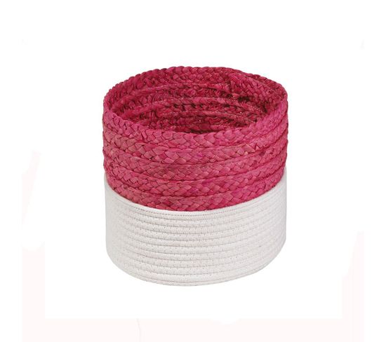 Panier Bicolore Blanc Et Rose En Corde