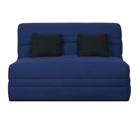 Banquette Slyde - Tissu Indigo + 2 Coussins Noir - L 145 X P 103 X H 89 Cm - Vanda