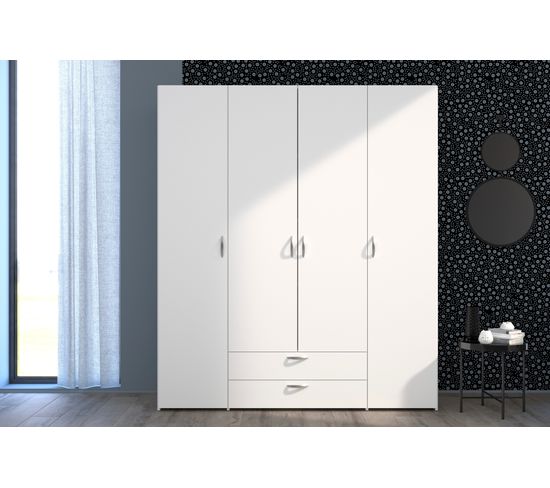 Armoire 4 portes 2 tiroirs DAILY blanc