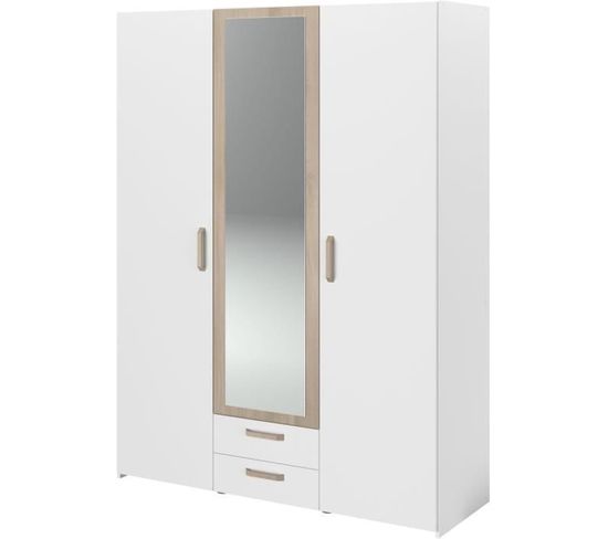 Armoire Dream 3 Portes - Panneau De Particules - Miroir - Décor Blanc - L150  X H200  X P52