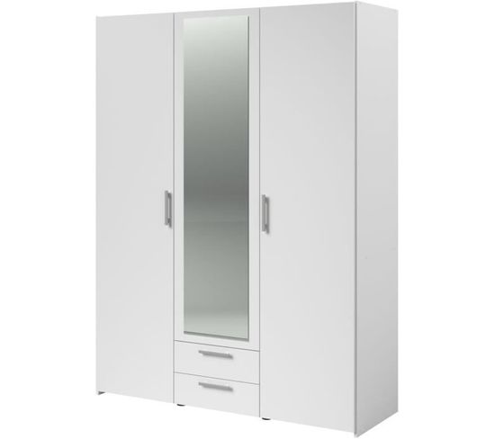 Armoire Chambre Varia - Panneaux De Particules - Décor Blanc - 3 Portes + 2 Tiroirs + Miroir