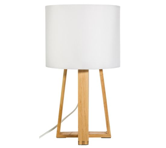 Lampe Pied Bois Molu Blanc