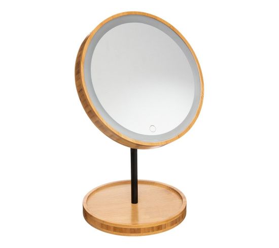 Miroir LED Sur Pied En Bambou