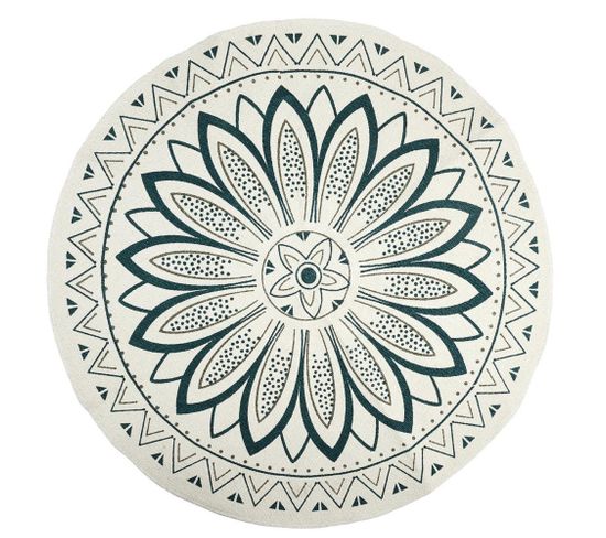 Tapis Rond Imprimé Mandala Vert D90