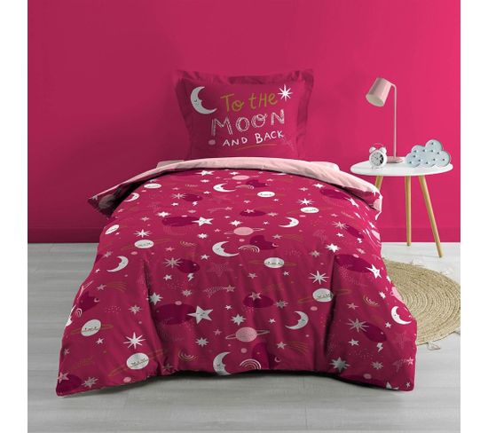 Housse De Couette 140x200 + Taie Phosphorescent Moonlight Rose Coton