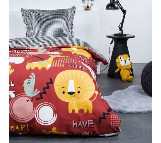 Housse De Couette 140x200 Kids Happy Savane + 1 Taie 100% Coton 57 Fils