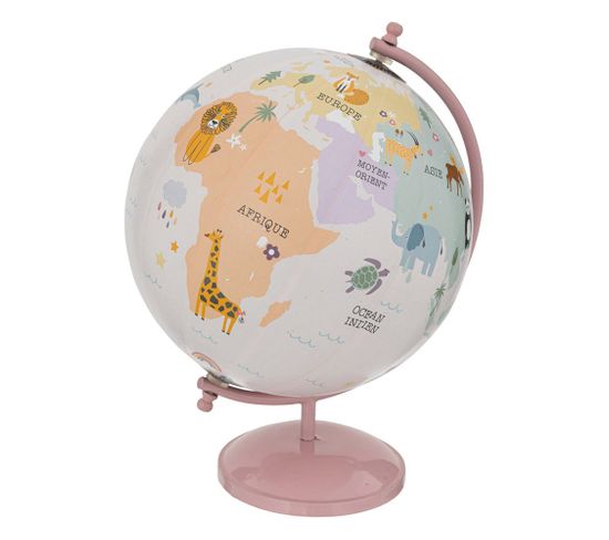 Globe Terrestre Base Métal Pour Enfant Rose D20