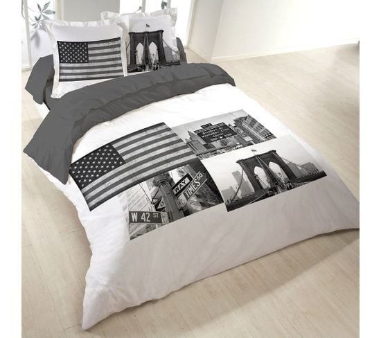 Housse De Couette 240x220 Time Square + 2 Taies Coton 52 Fils