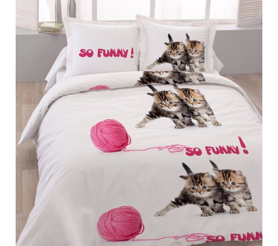 Housse De Couette 240x220 So Funny + 2 Taies Coton 52 Fils