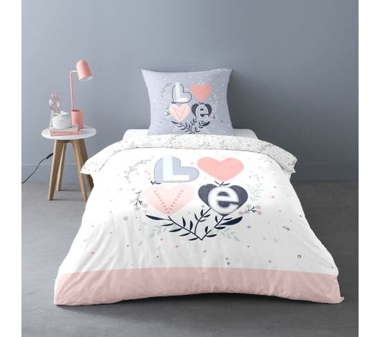 Housse De Couette 140x200 Love Celia + Taie Polycoton