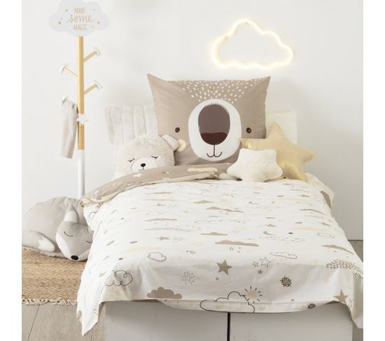 Housse De Couette Enfant 140x200 Ours + Taie Coton 57 Fils