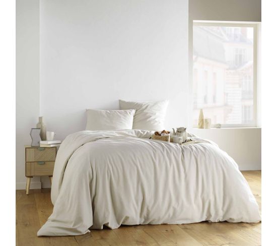 Housse De Couette 240x220 Uni + 2 Taies Maxine Sable Coton 60 Fils