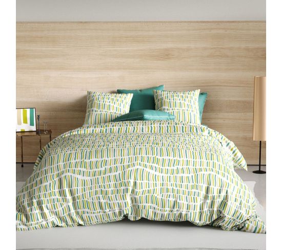 Housse De Couette 240x220 Flava Green + 2 Taies Coton 57 Fils