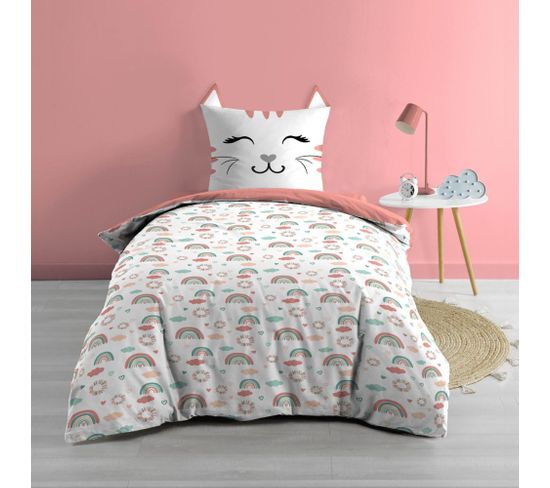 Housse De Couette 140x200 + Taie Chatchat 100% Coton