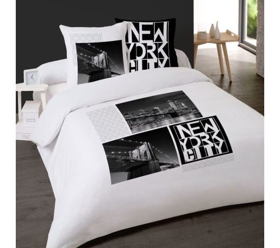 Housse De Couette 200x200 Ny By Night + 2 Taies 100% Coton