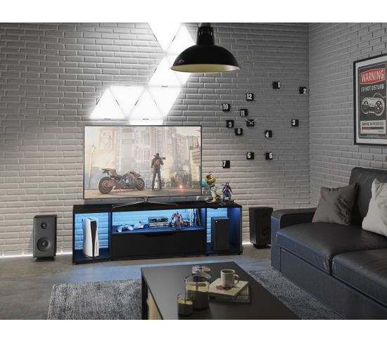 Meuble TV LED bleue HACK noir