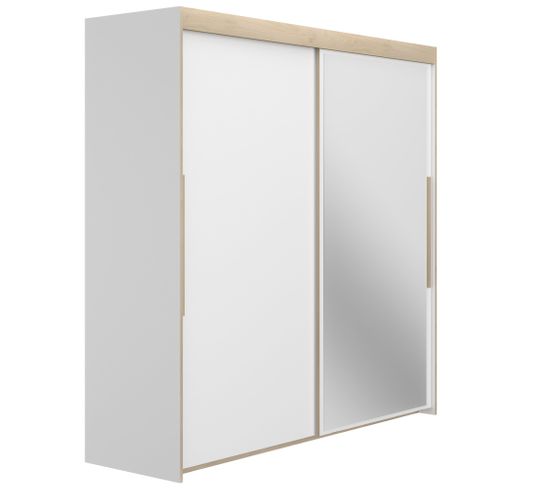 Armoire 2 Portes Coulissantes L. 200 Tulle Naturel Imitation Blanc