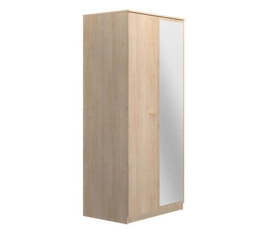 Armoire 2 Portes 1 Miroir Effet Bois H200 X L91cm