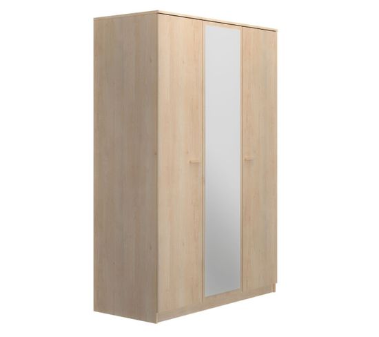 Armoire 3 Portes 1 Miroir Effet Bois H200 X L136 Cm