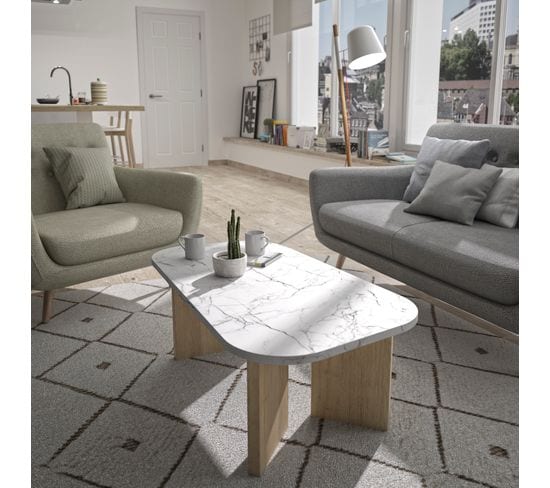 Table basse QUARTZ avec plateau effet marbre