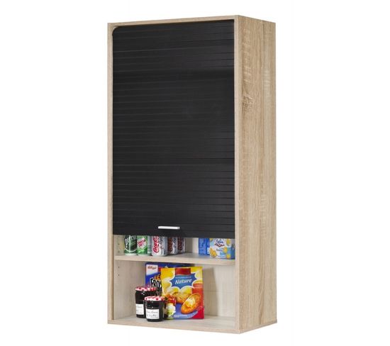 Meuble Haut De Cuisine Chêne Rideau Noir 3 Etagères L 60 H 123.6 P 35 Cm