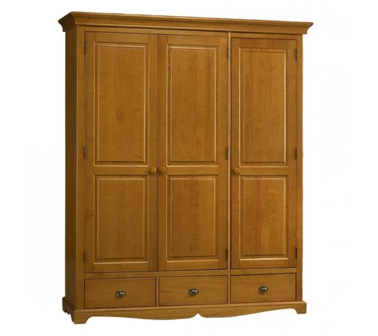 Armoire Penderie Pin Miel 3 Portes 3 Tiroirs